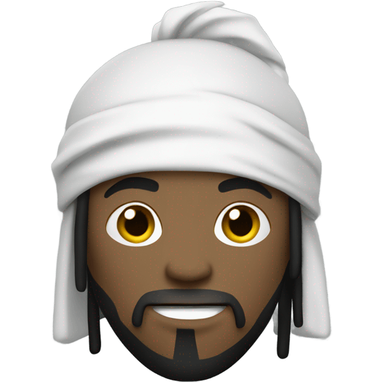 Guy with dreadlocks dressed as a white ninja with a sword emoji