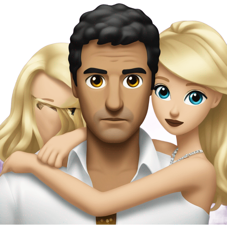 Tony Montana serious with 2 beautiful blondes with their arms around him emoji