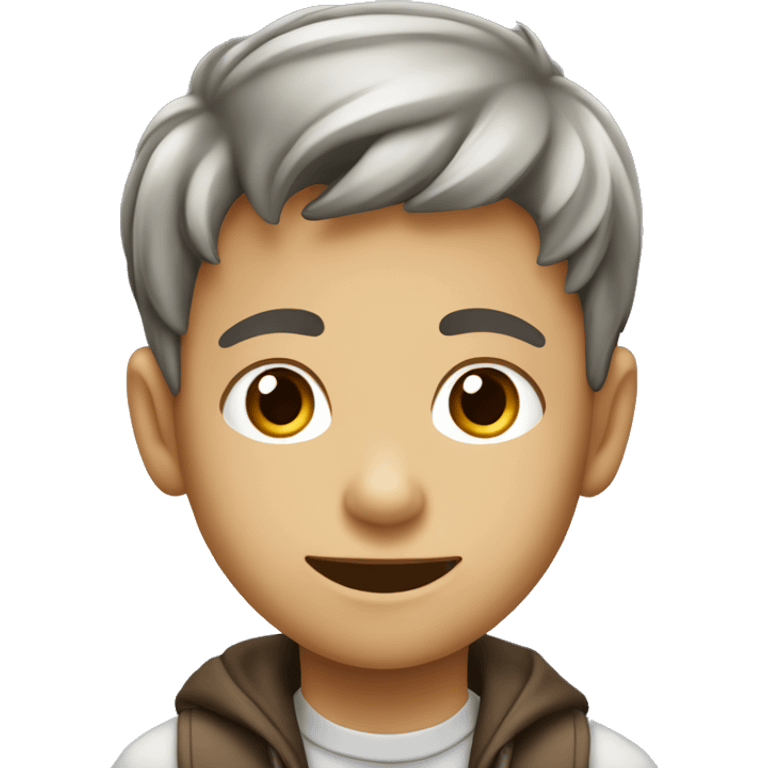 niño de 13 años con canisa gris y hojos de color cafe emoji