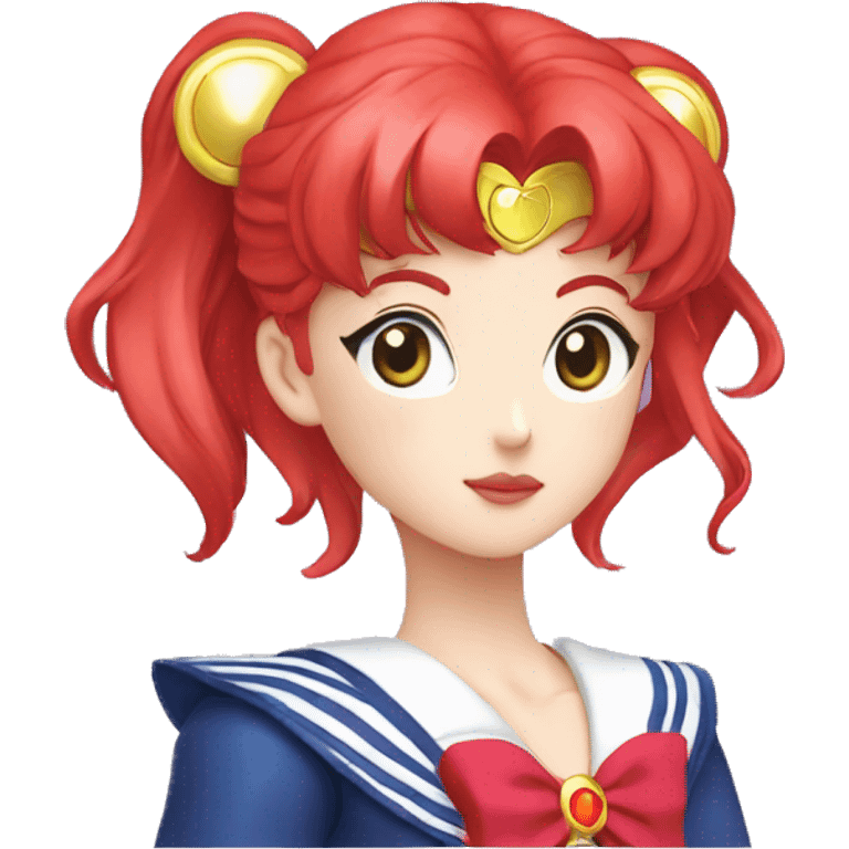 Sailor moon scout, -3/4, bright red hair, eyes closed emoji