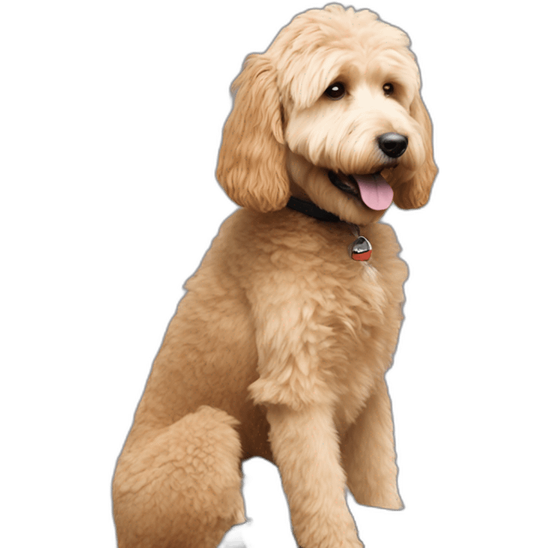 Goldendoodle on a spin bike emoji