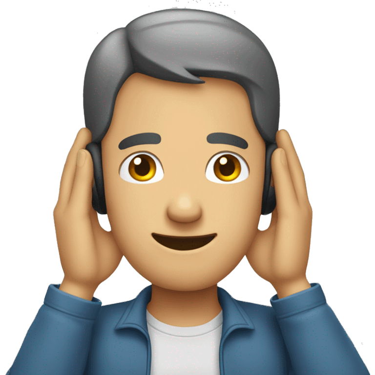 man who is covering his ears while smiling emoji