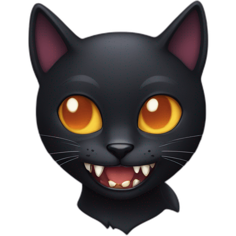 black cat with vampire teeth emoji