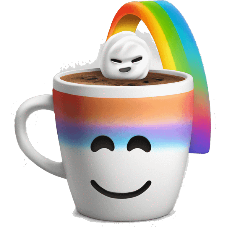 Rainbow coffee cup with hot coco and no face emoji