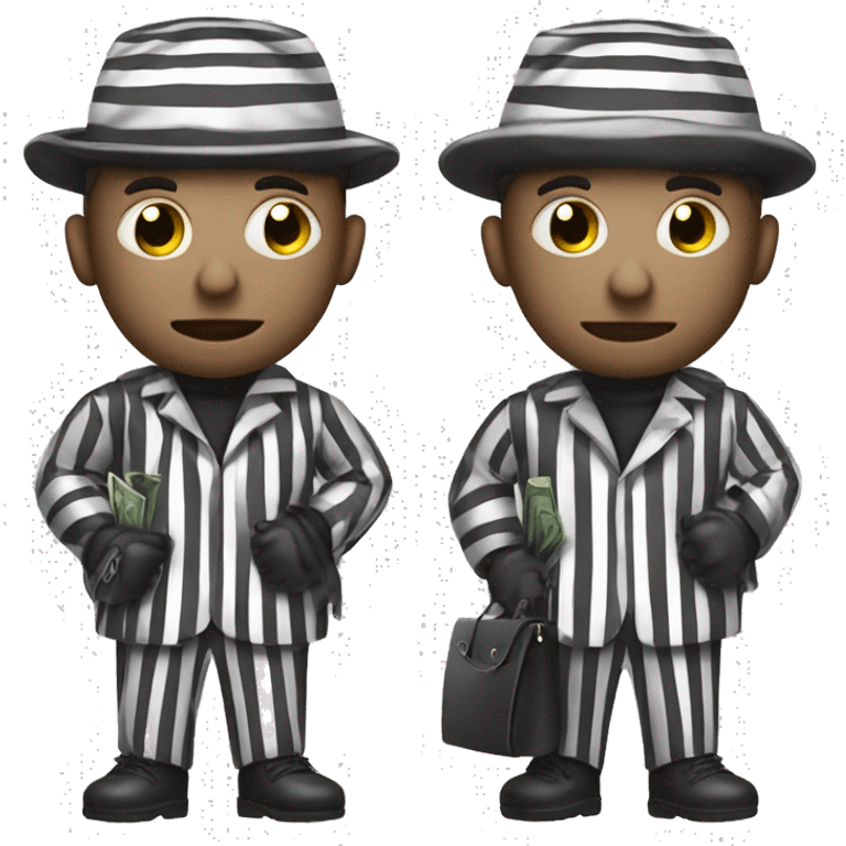 Robber with a bag of money in a striped suit ￼ emoji