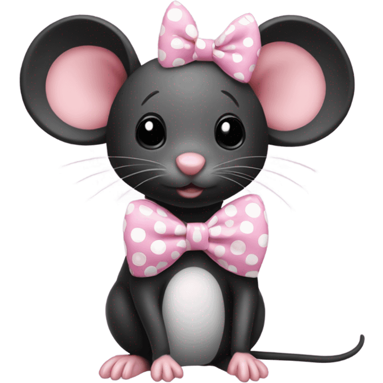 Black mouse with a pink bow with white polkadots on the bow emoji