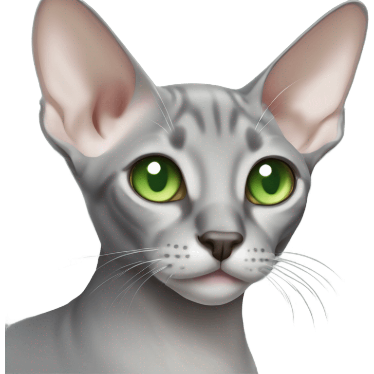 a grey oriental shorthair cat with green eyes emoji