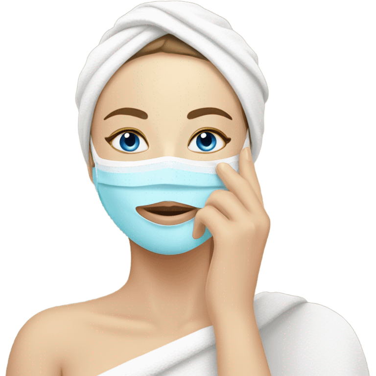 Lady with blue eyes face mask spa beauty full face relaxing emoji