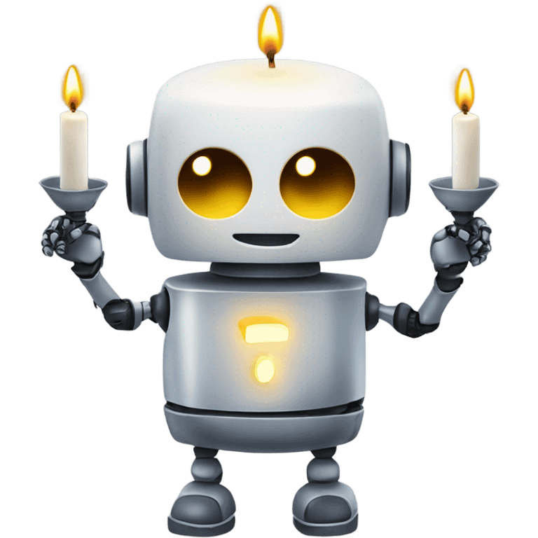 Kind robot holding one candle in each hand emoji