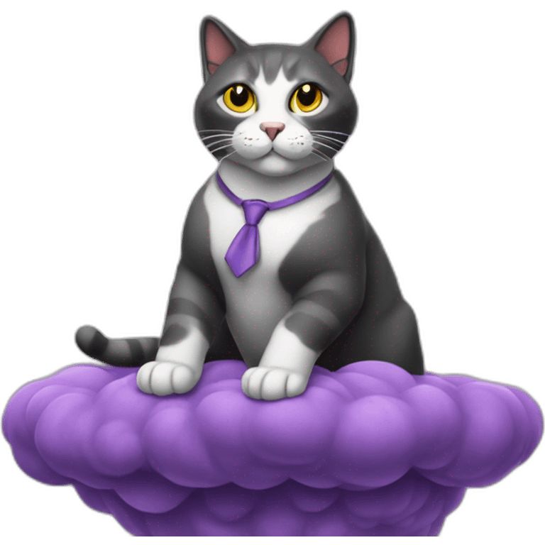 cat secretary sitting on top of the purple cloud emoji