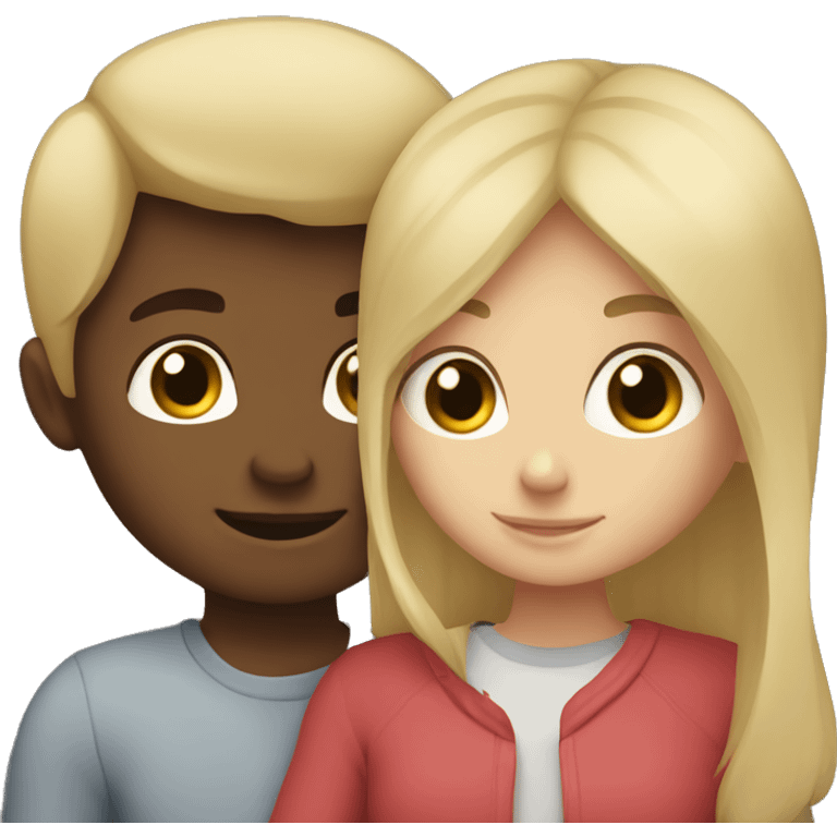 Blonde girl and brunette boy cuddling emoji