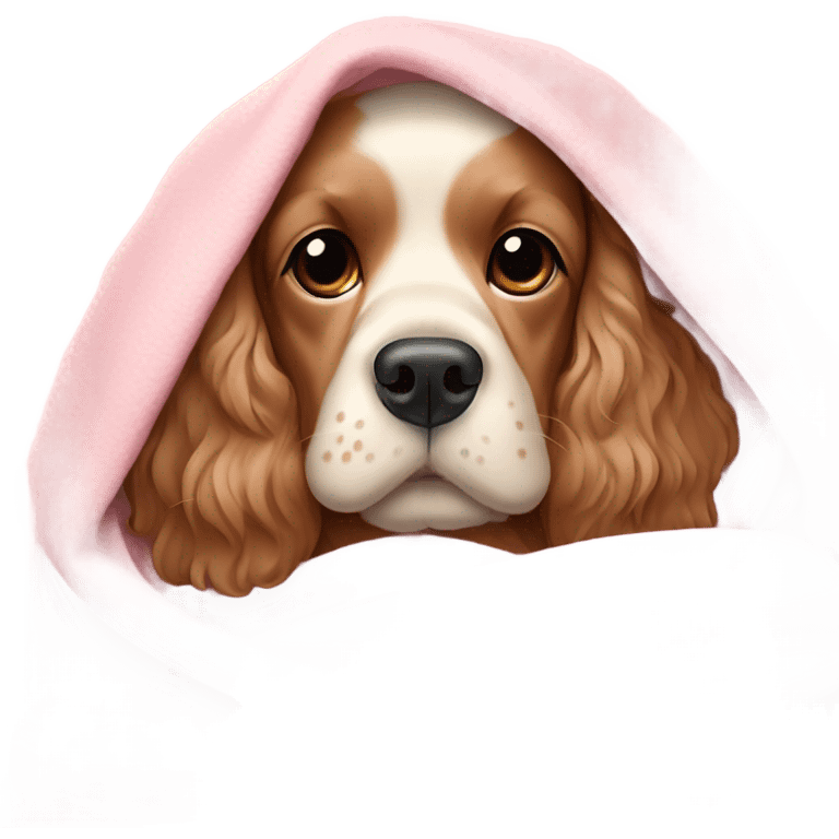 Cocker spaniel in a pink blanket emoji