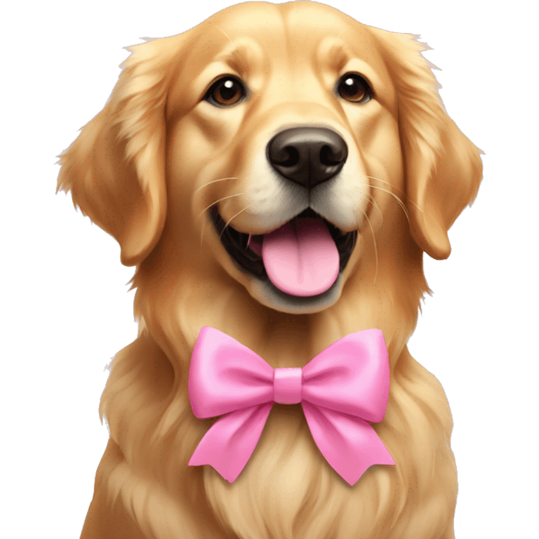 golden retriever with twig in mouth and pink bow in ear emoji