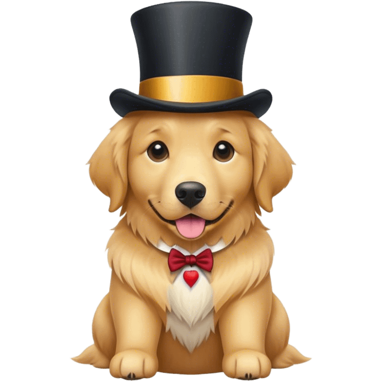 Golden retriever woty a top hat emoji