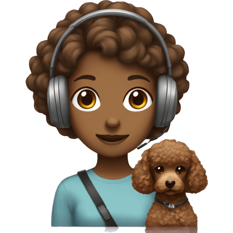 Girl in headphone with brown poodle emoji