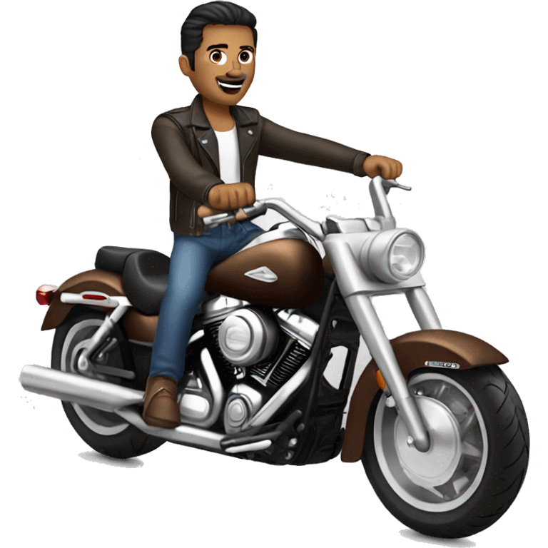 Brunette man riding a Harley emoji