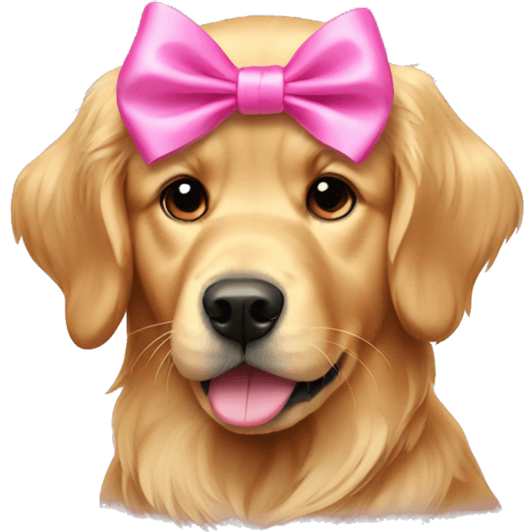 Golden retriever with a pink bow emoji