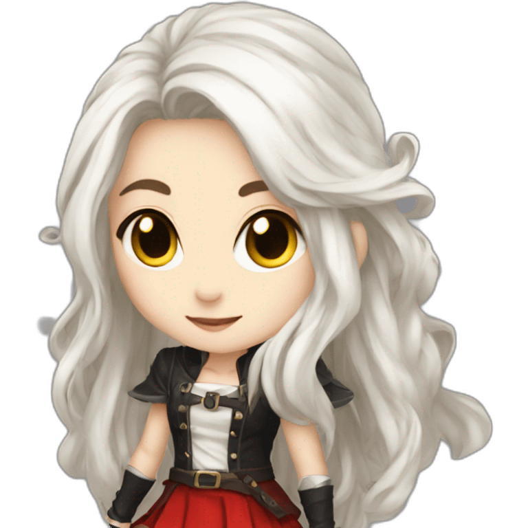 rpg-girl-with-long-white-hair-and-red-skirt and black tights like chibi emoji