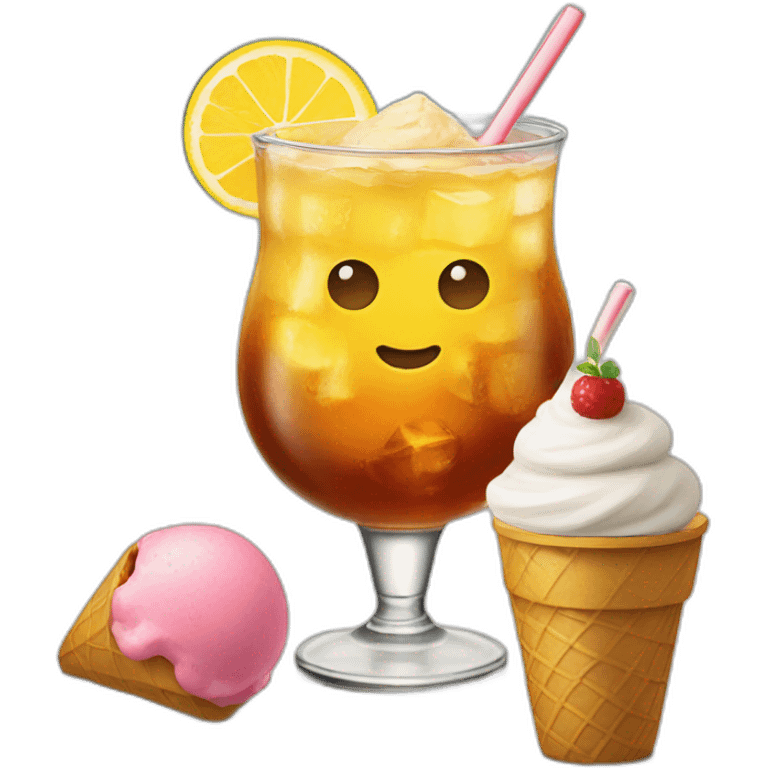 ice tea and ice cream on a table emoji