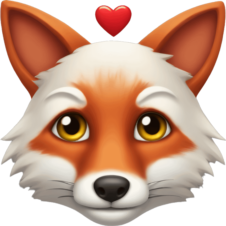 deep lush red fox face with tiny red heart instead of eyes emoji