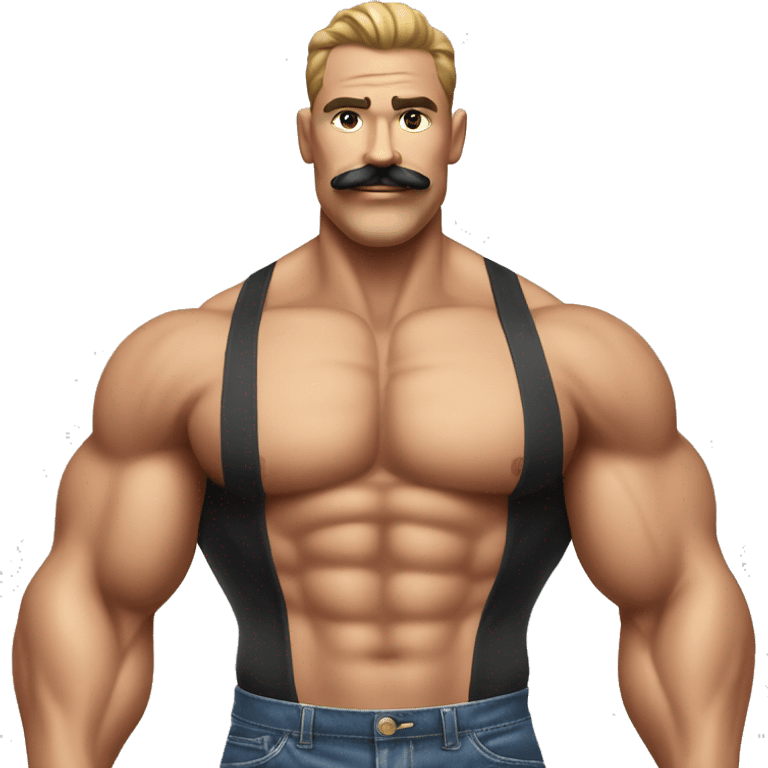 Muscular gay bodybuilder with mustache bikini realistic emoji