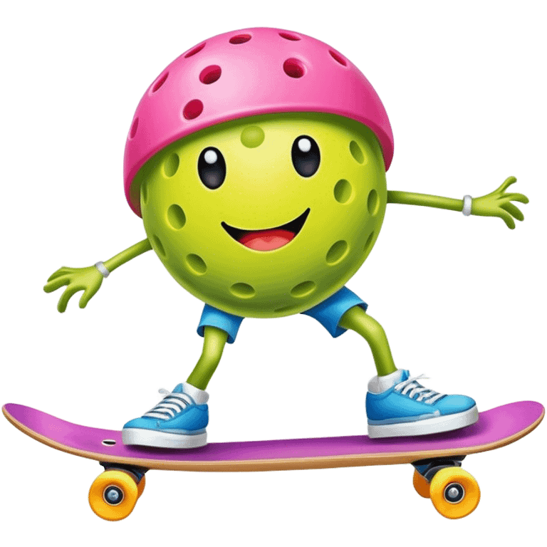 a pickleball ball with legs riding a skateboard emoji