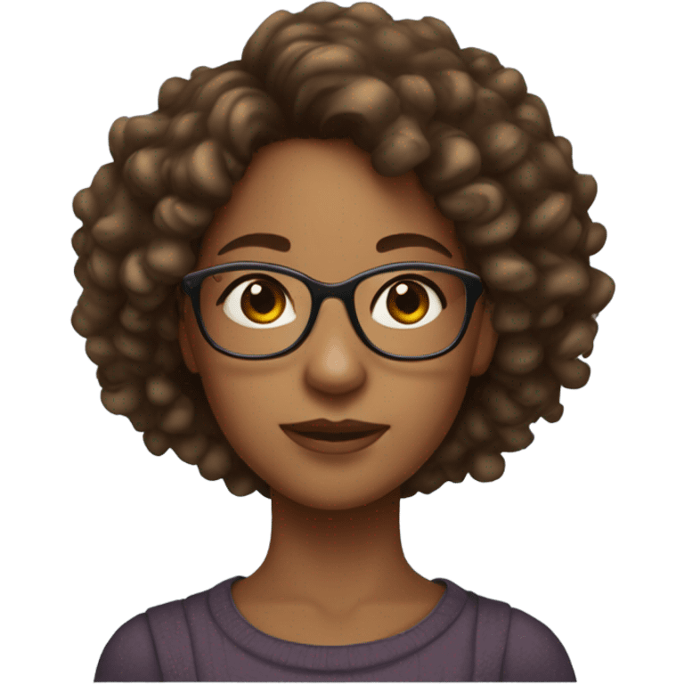 brownskin girl with brown curly hair and glasses emoji