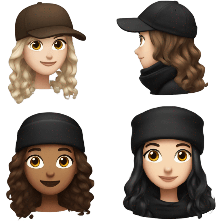 2 women best friend, one of them is brown wavy hair in black winter cap, and the othet one is black straight hair with black winter cap emoji