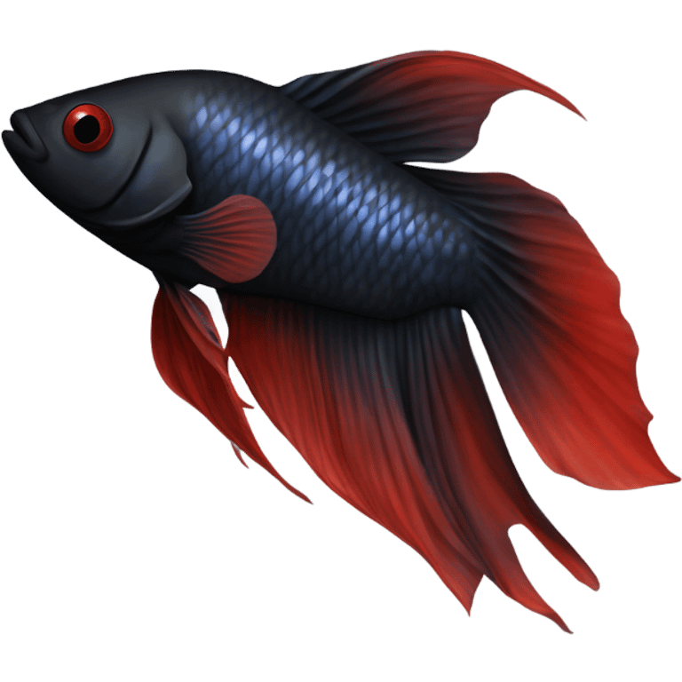 Fully Black with tiny red lines betta fish short fins emoji