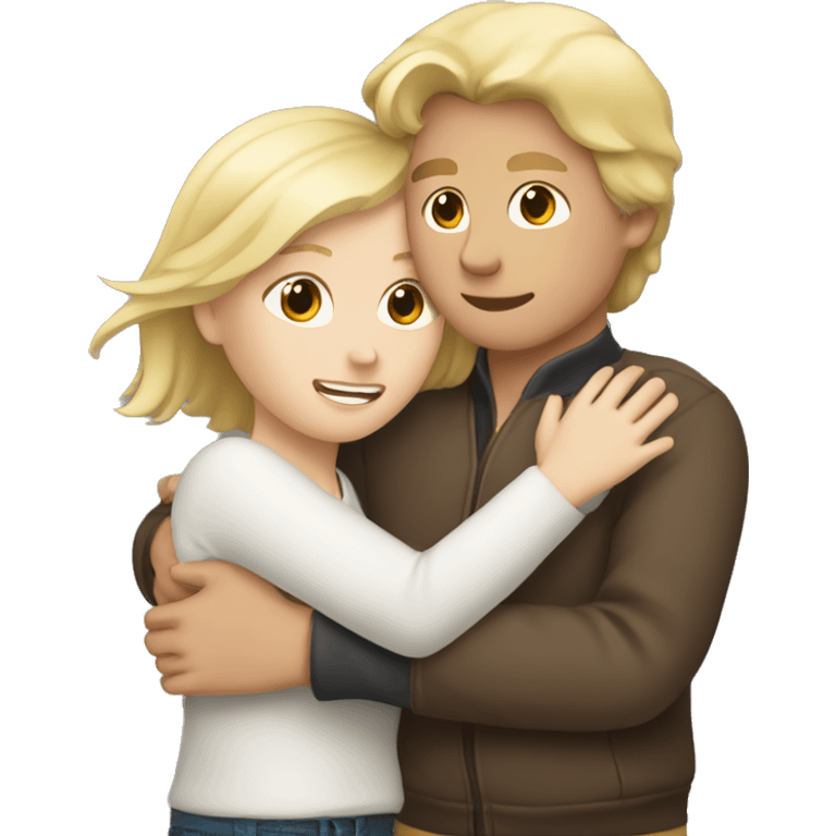 A white boy with blonde hair hugging a white girl with brown hair emoji