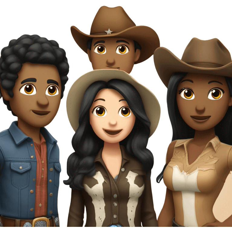 Skin-tone-3 cowboy kissing skin-tone-5 woman with black hair. emoji