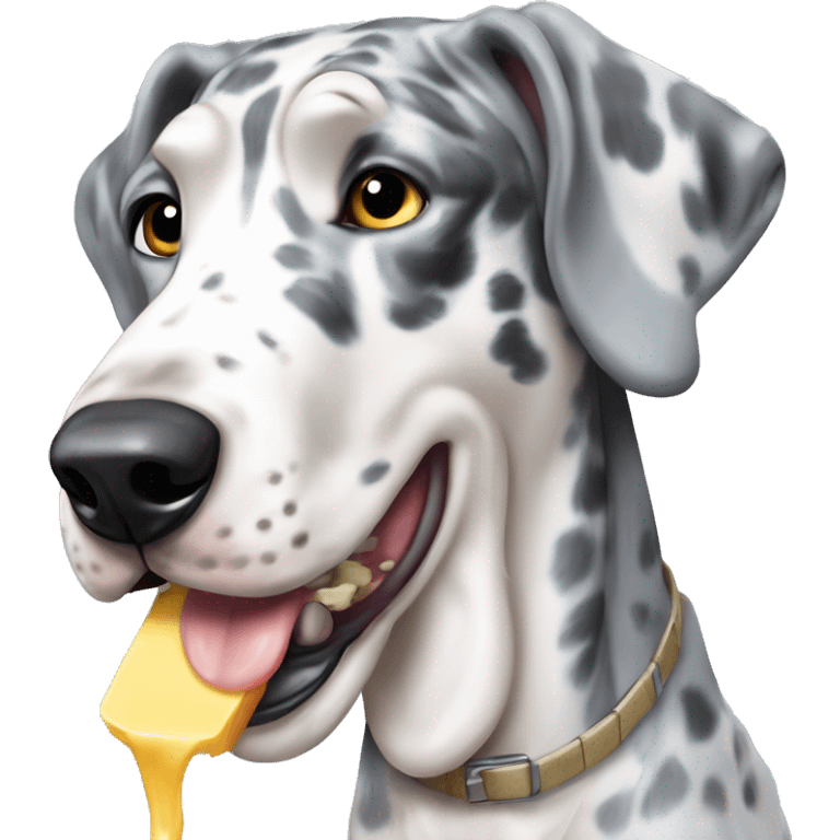 Blue Merle Great Dane eating butter emoji