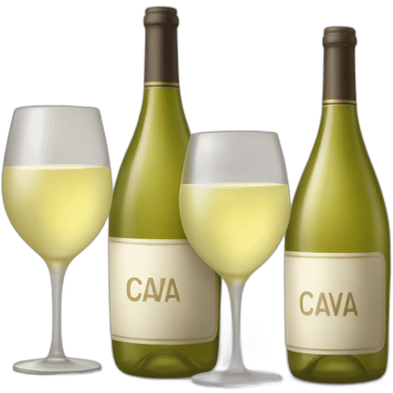 one big bottle with sign "CAVA" and two same clinking glasses of white wine emoji