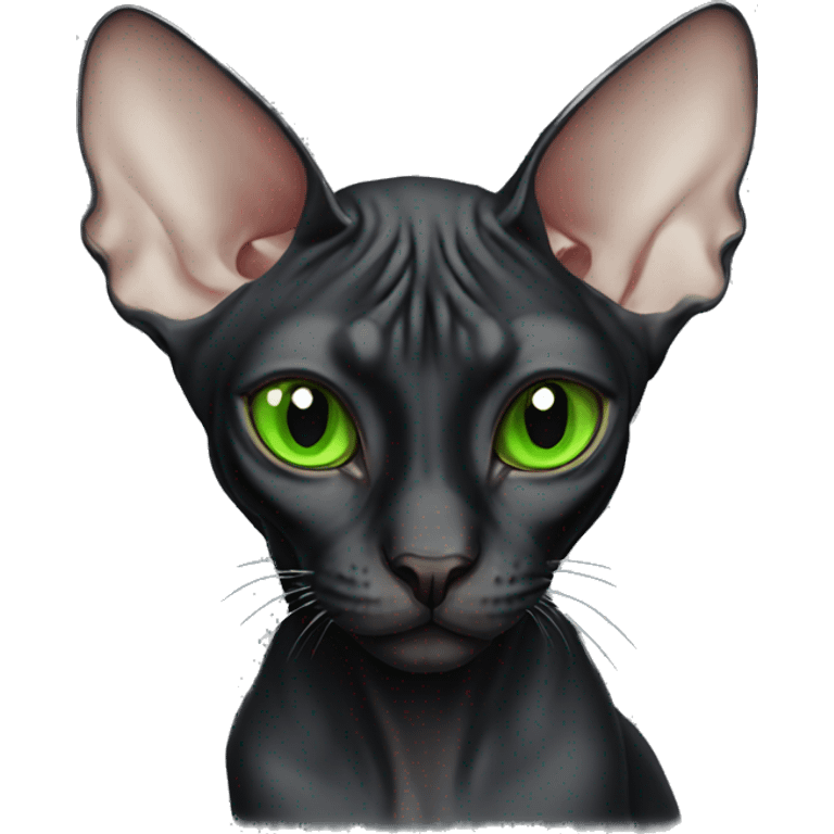 black sphynx cat with green eyes emoji