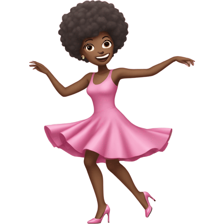 Woman dancing on high heels pink dress and pink shoes short afro hair  emoji