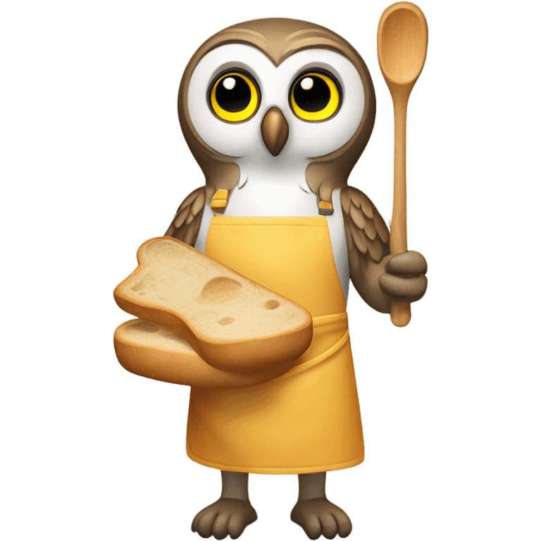 owl in apron baking bread emoji