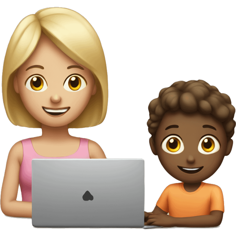 child with laptop and mom next to it emoji