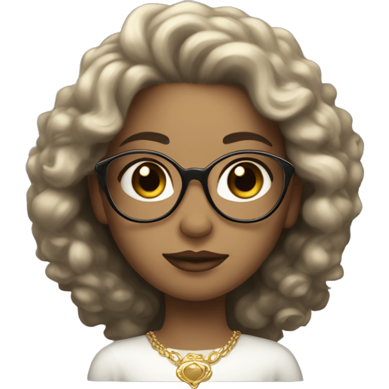 A light skinned princess with black curls and a gold crown and glasses emoji