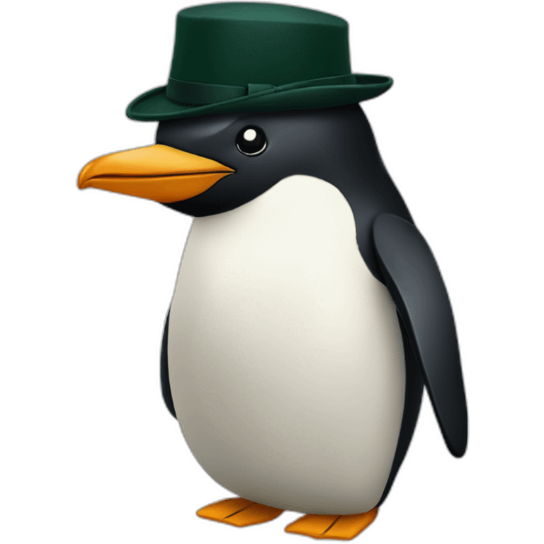 blushing penguin head with a dark green peaky blinders flat cap emoji