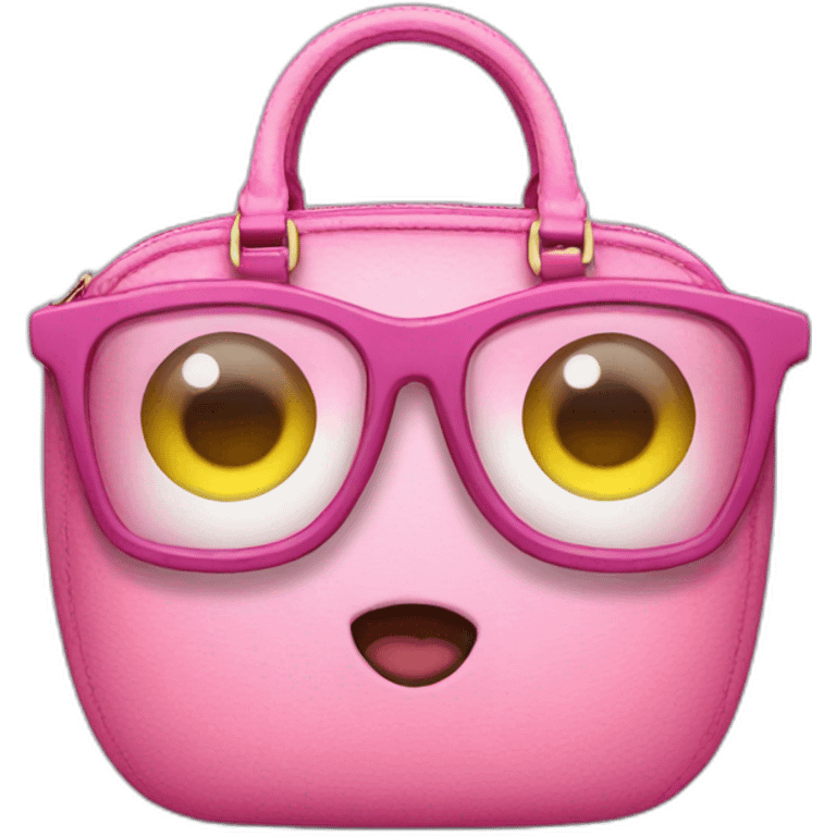 A pink purse with eyes and glasses emoji