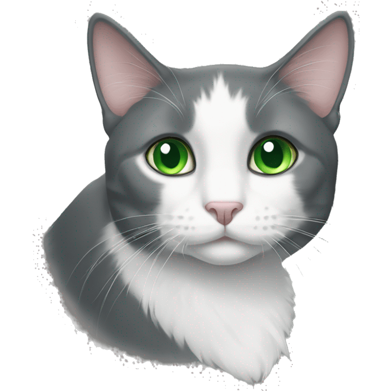 Grey and white tuxedo cat with green eyes  emoji