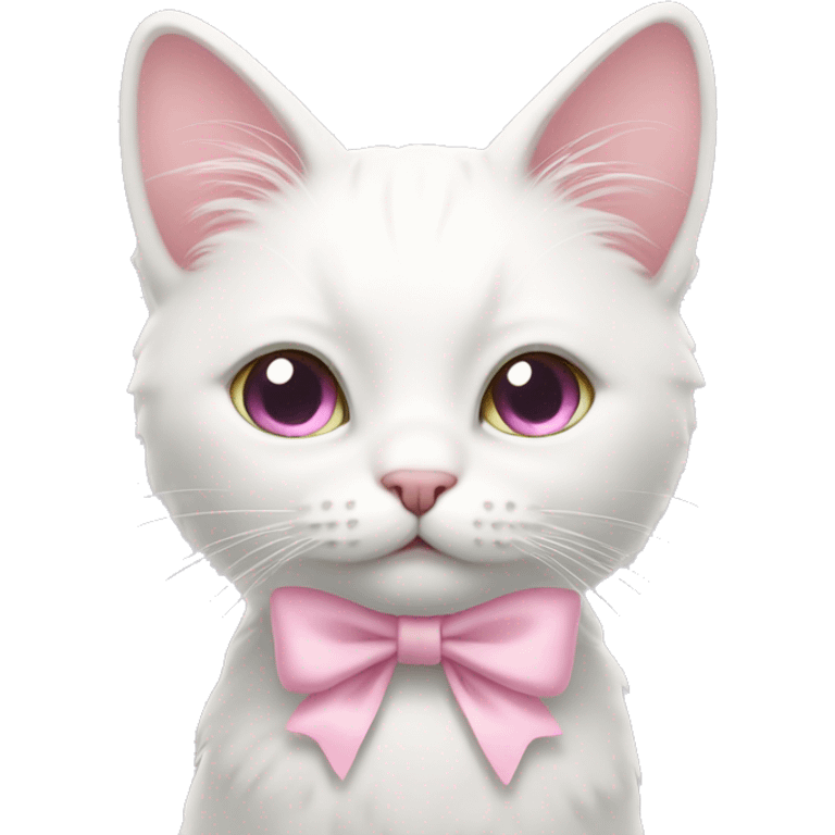 Isolated White cat with pastel pink bow and pastel pink eyes emoji