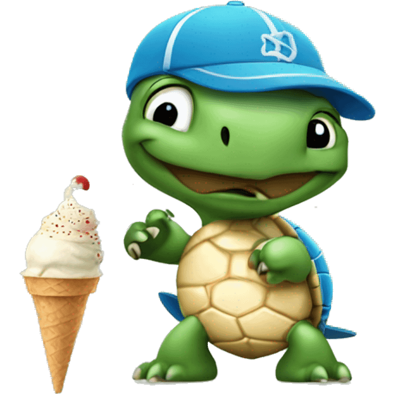 Turtle wearing baseball cap and holding ice cream emoji