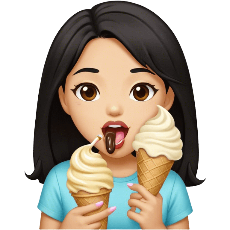 Lightskin black hair girl licking icecream emoji