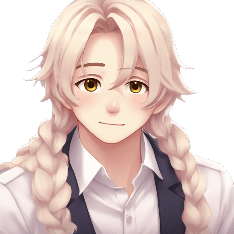 Gorgeous romantic hot attractive anime style modern gentlemanly anime shojo guy with long pretty lustrous hair and colorful eyes and blushing face aesthetic trending style  pastelcore cottagecore kawaiicore emoji