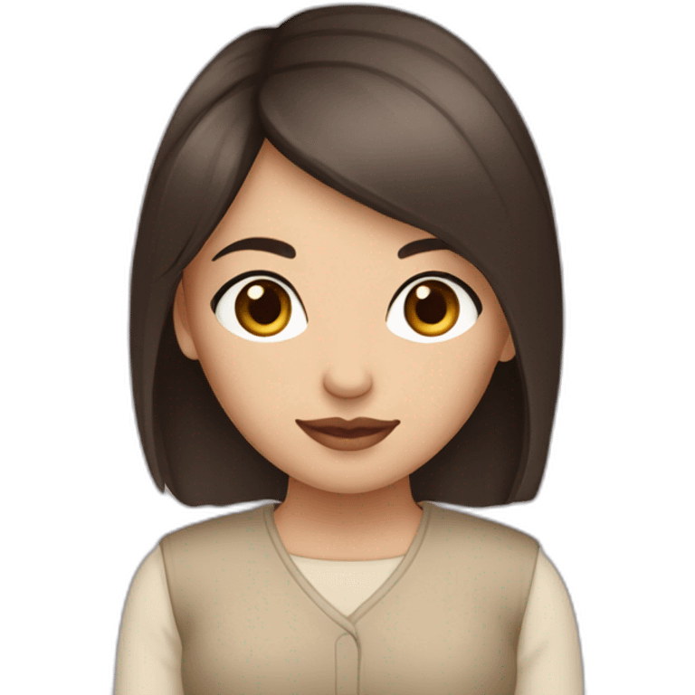 A girl with medium length dark brown hair and dark brown eyes and beige skin emoji