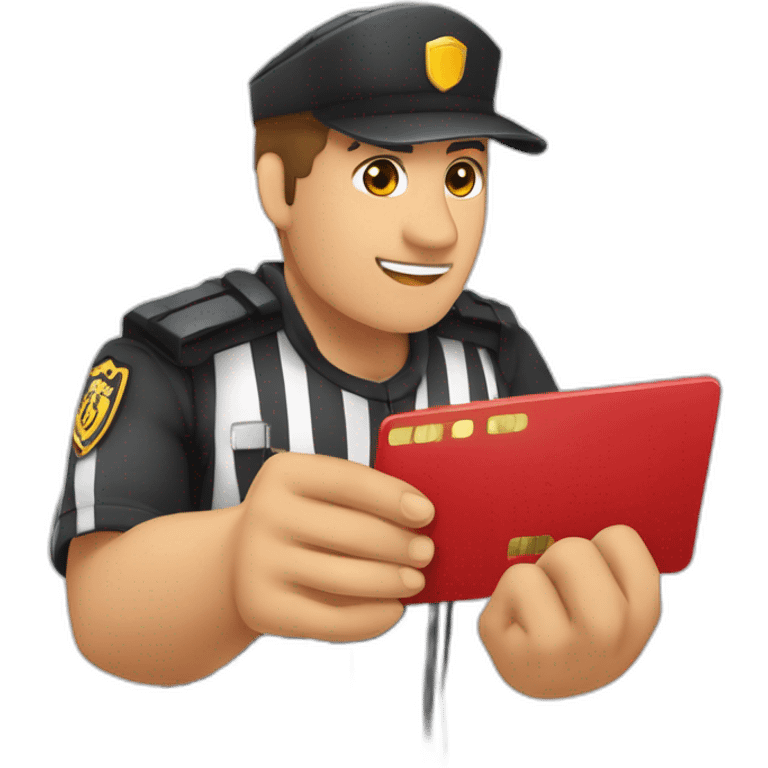 Arbitro sacando tarjeta roja con una mano y con la otra mano señalando con el dedo emoji