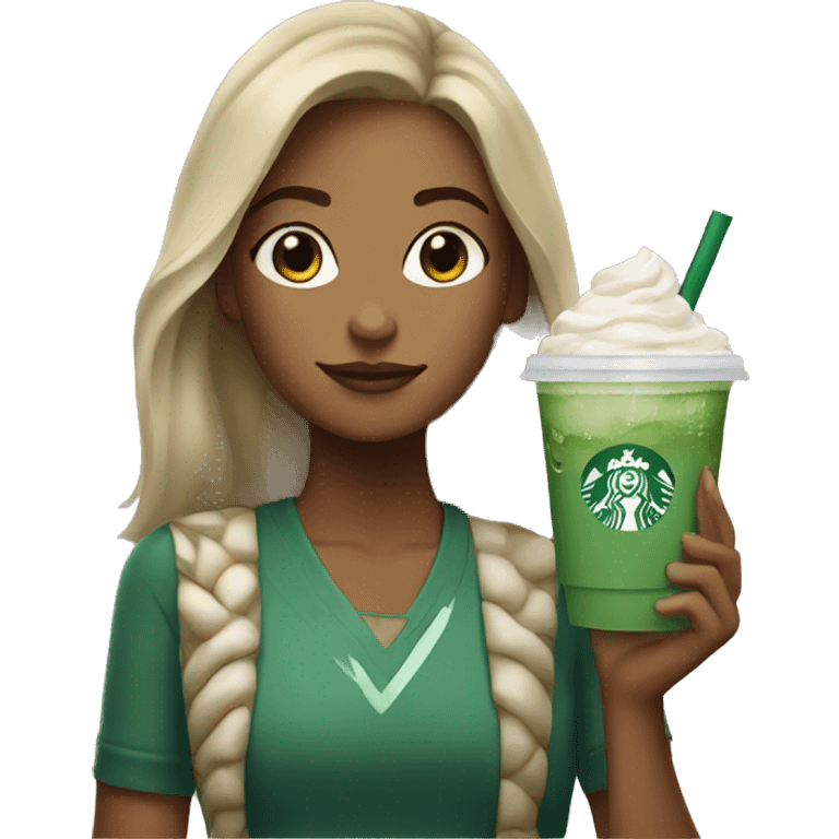 Girl with iced matcha latte Starbucks emoji