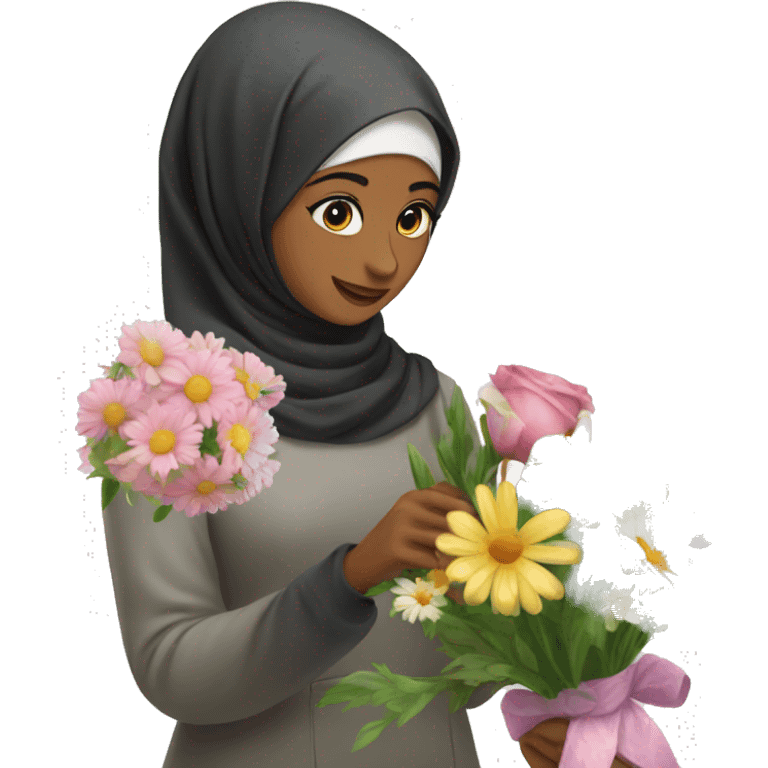 Hijabi florist making bouquet emoji