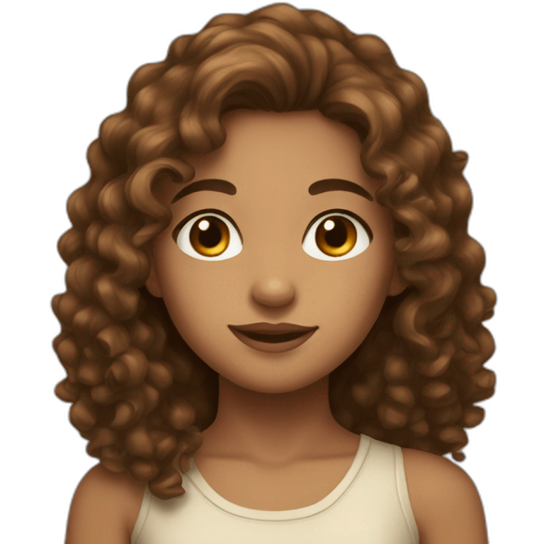 girl with long curly brown hair, brown eyes, tan skin, freckles emoji